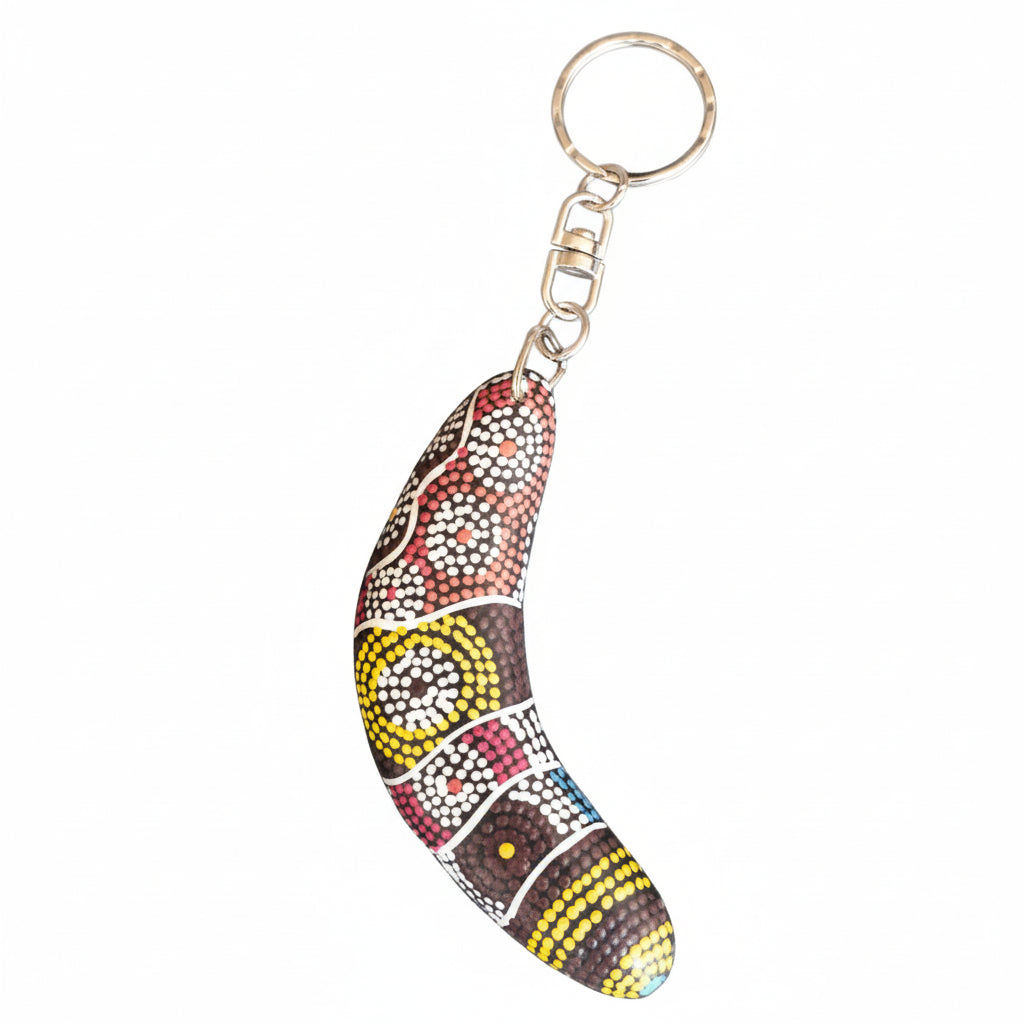 Hand Painted Boomerang Keyring - Cindy Wallace Circles - Fair Dinkum Gifts