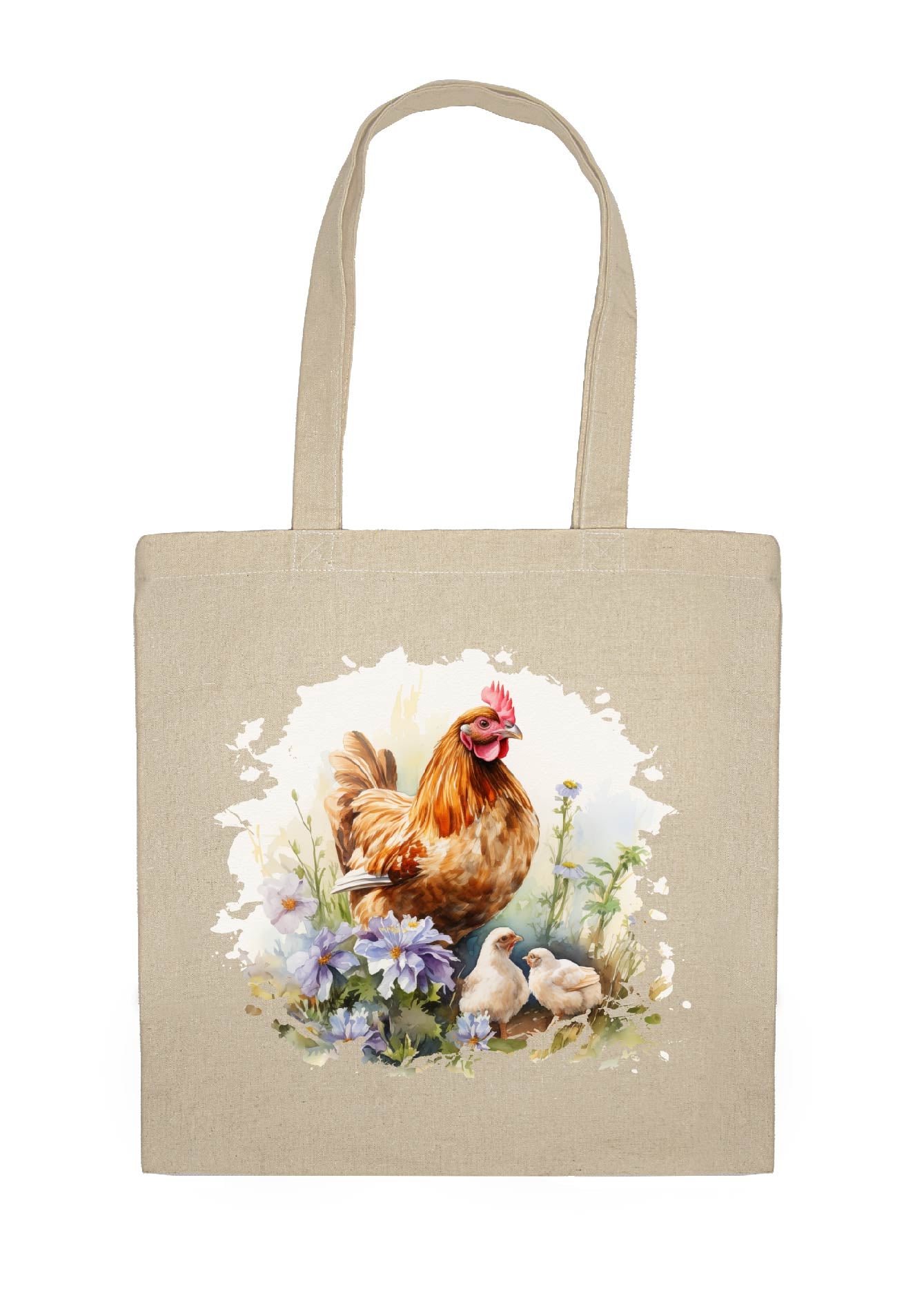 Calico Shopping Tote Bag - Watercolour Hen With Chicks (27-SC741-30191)