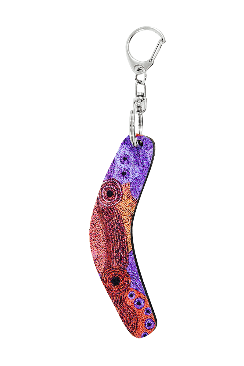 Boomerang Shape Wooden Keyring (Australian Made) - Alison Munti Riley Red/Blue
