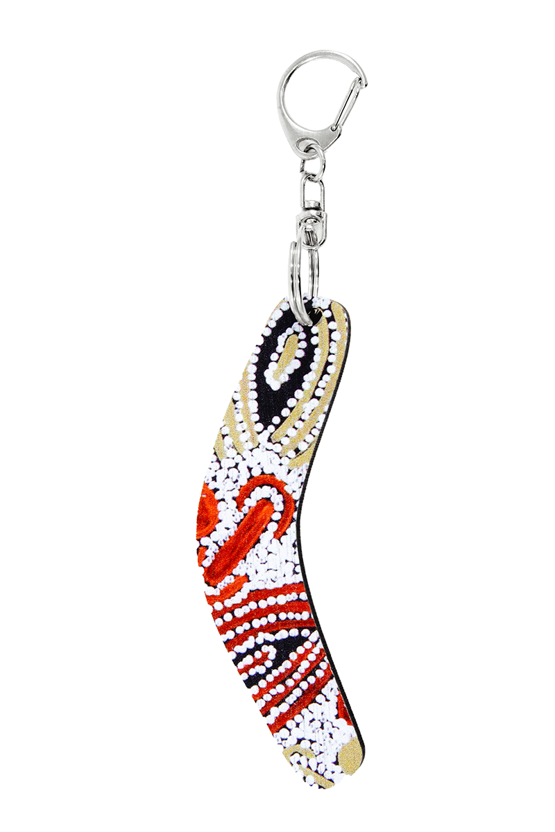 Boomerang Shape Wooden Keyring (Australian Made) - Glenys Gibson Napaltjarri