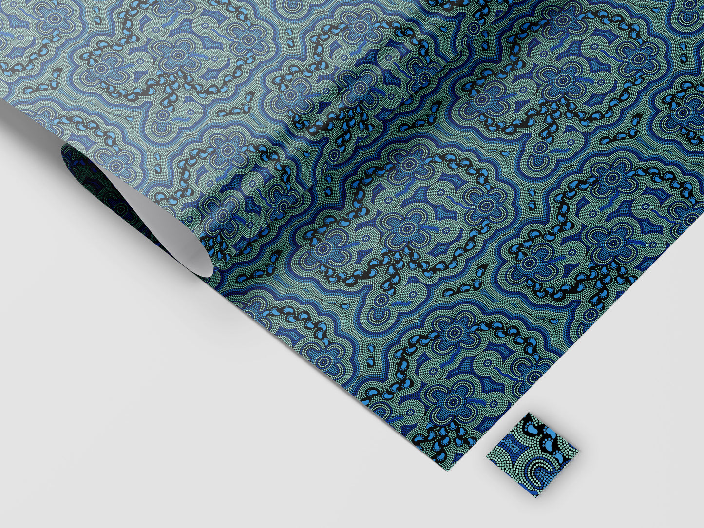 Wrapping Paper With Gift Tag Set - On Walkabout Blue By Karen Taylor