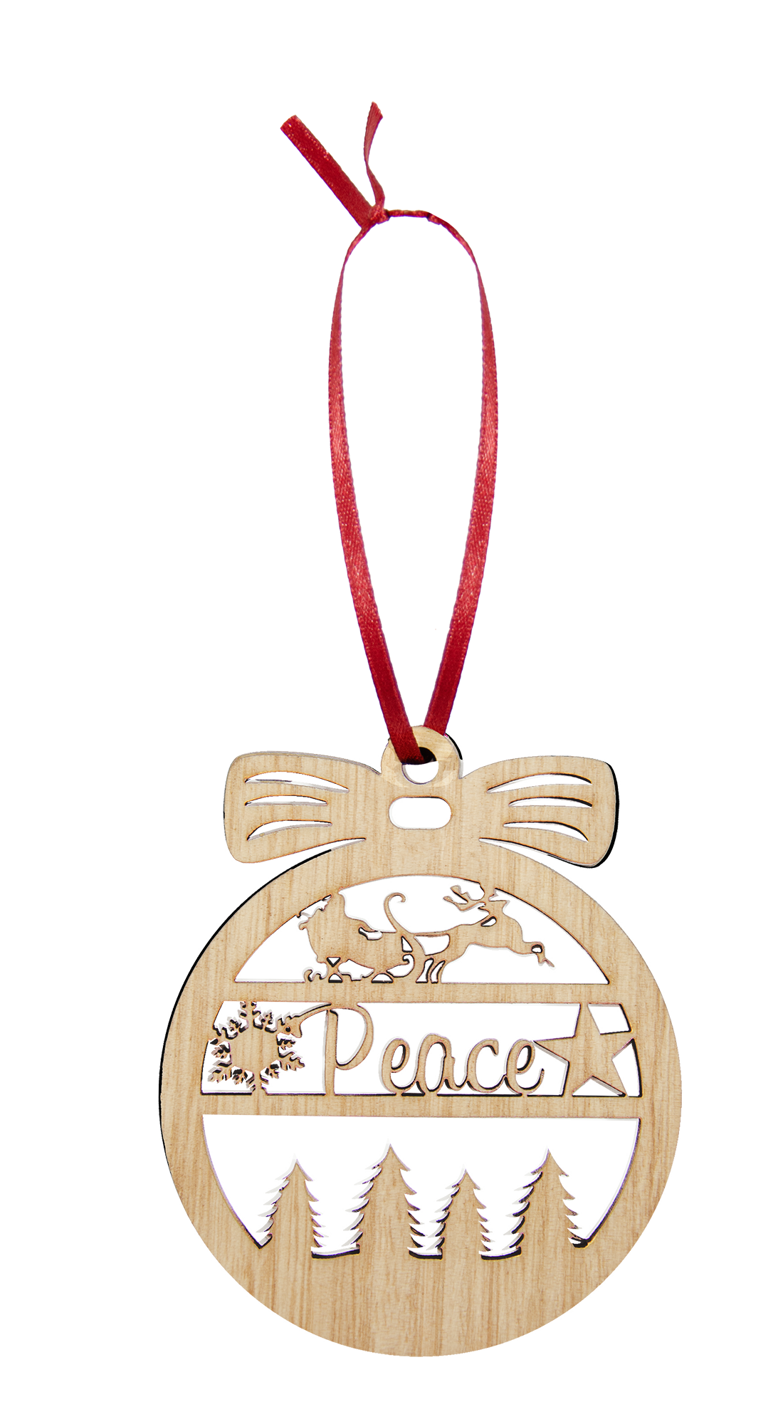 Wooden Christmas Hanging Bauble Ornament - Peace