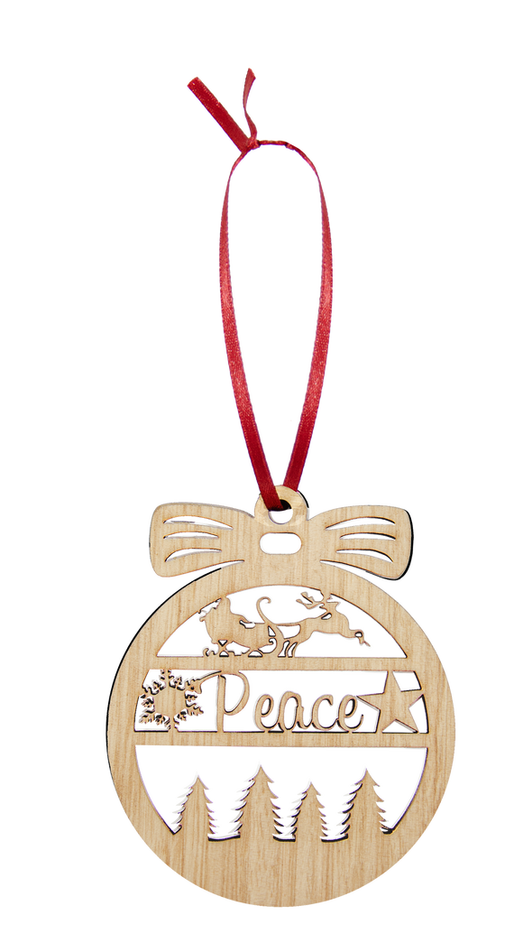 Wooden Christmas Hanging Bauble Ornament - Peace