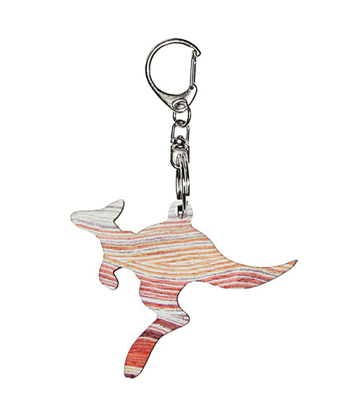 Kangaroo Shape Wooden Keyring (Australian Made) - Elsie Granites Napanangka