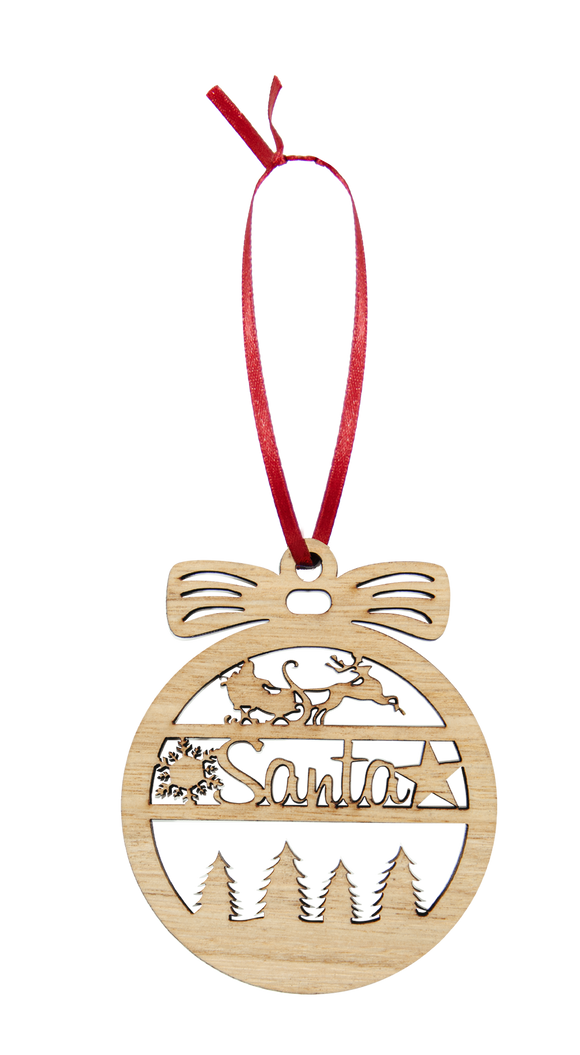 Wooden Christmas Hanging Bauble Ornament - Santa
