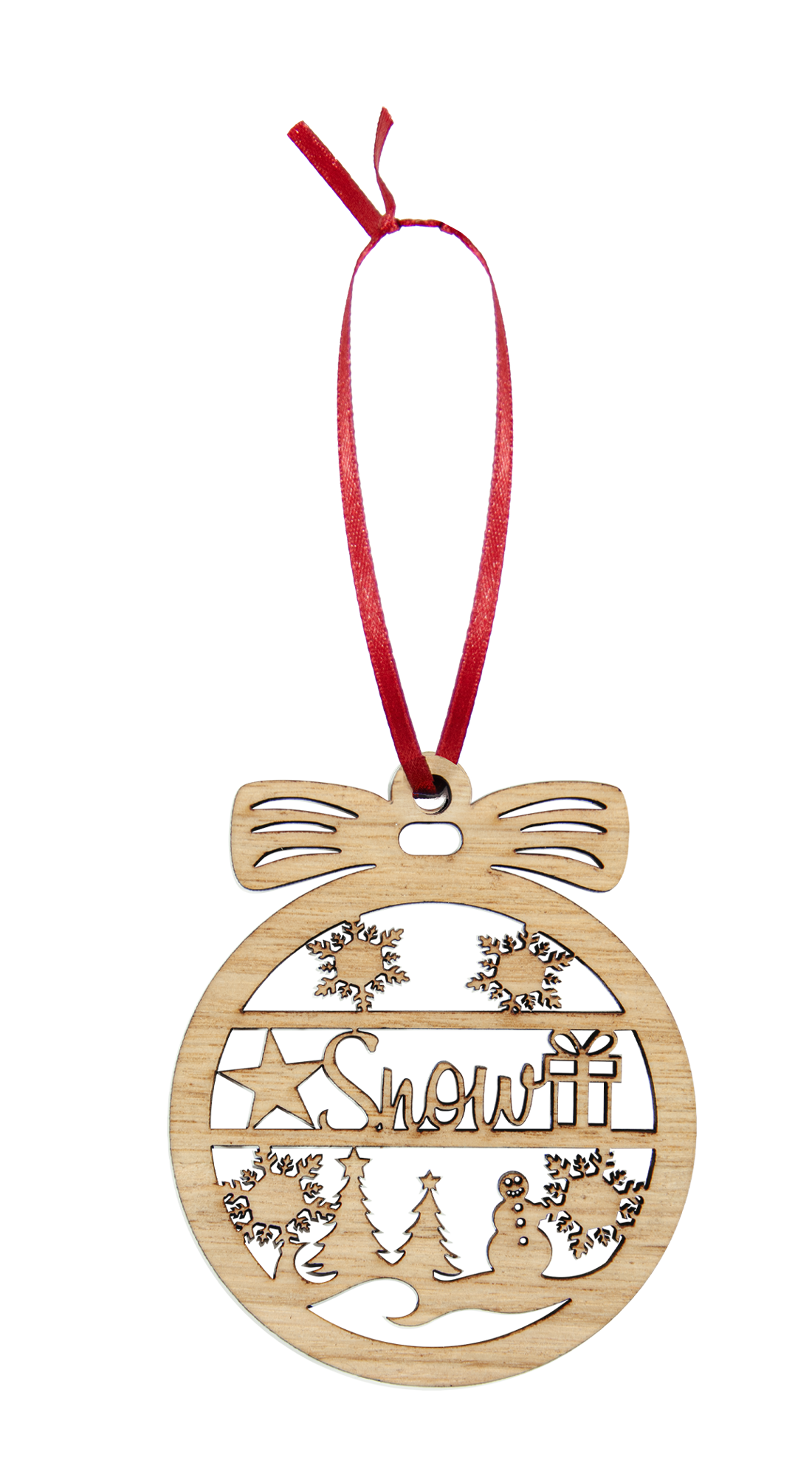 Wooden Christmas Hanging Bauble Ornament - Snow