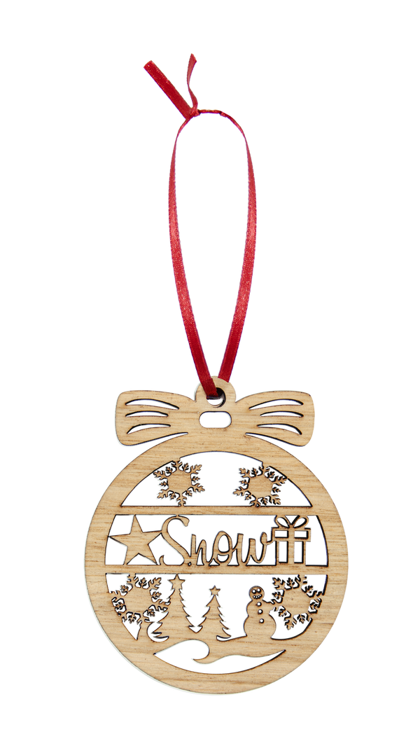 Wooden Christmas Hanging Bauble Ornament - Snow