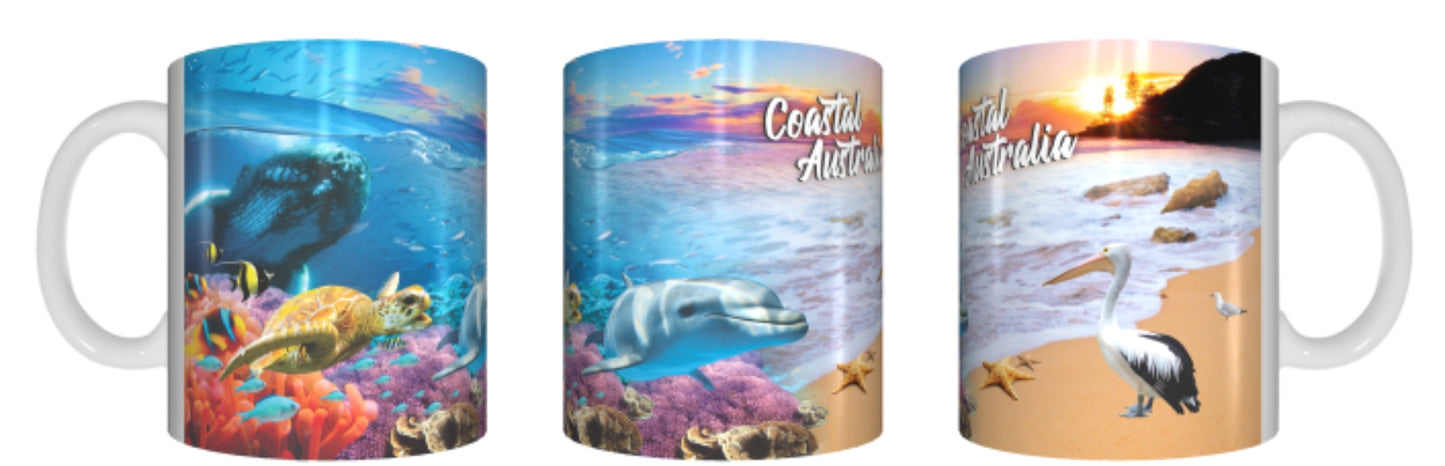 Coastal Australia Mug 325ml Gift Native Aussie Australia Animal Wildlife Birdlife Marine Reef Life - fair-dinkum-gifts