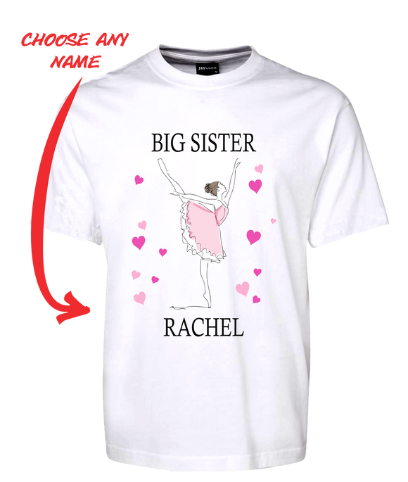 BIG SISTER BALLERINA T-SHIRT PERSONALISED WITH YOUR NAME BALLET DANCER TEE FDG01-1HT-23023 - fair-dinkum-gifts