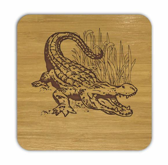 CROCODILE Bamboo Coasters Eco Friendly Set Of 4 Drink Coasters in Box - fair-dinkum-gifts