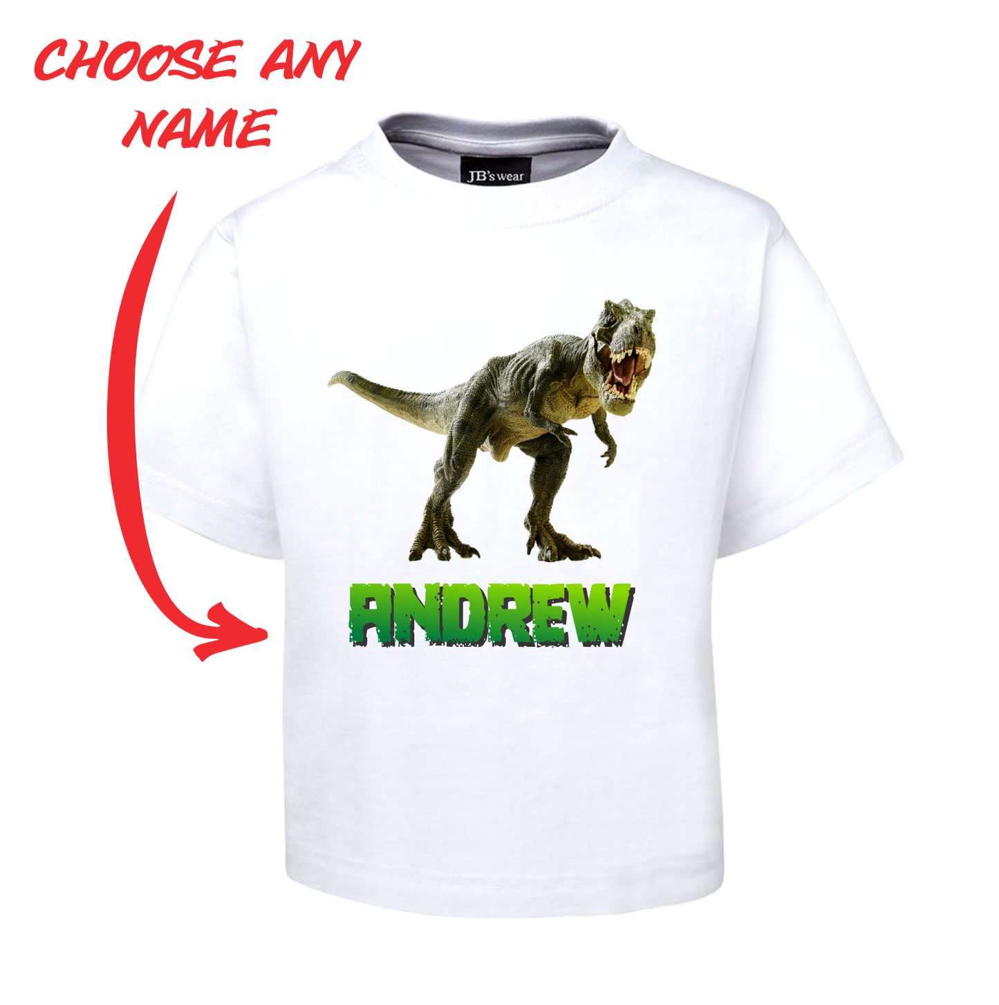 Kids Personalised T-REX Dinosaur Children's Tee Name T-Shirt Tyrannosaurus Rex FDG01-1KT-22002 - fair-dinkum-gifts