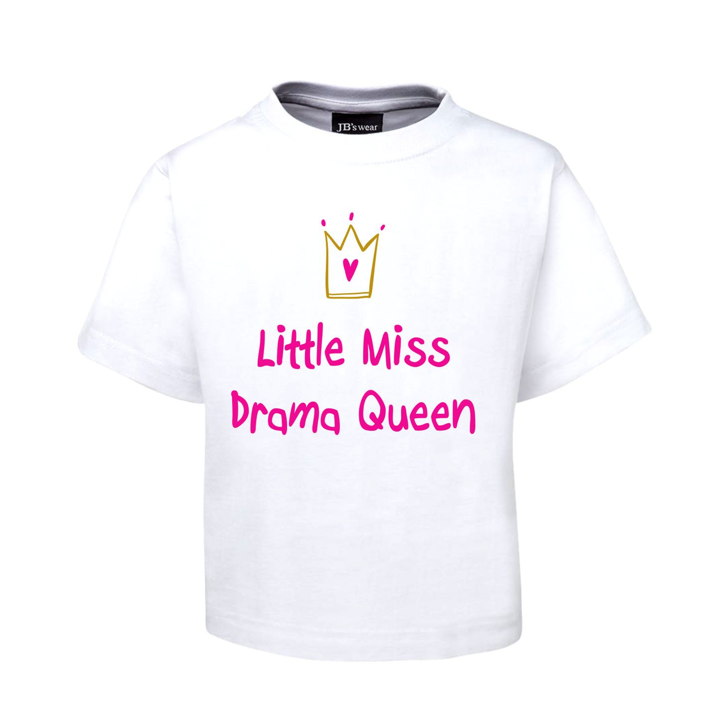 LITTLE MISS DRAMA QUEEN KIDS T-SHIRT WHITE PINK CHILDREN'S TEE FDG01-1KT-WHITE - fair-dinkum-gifts