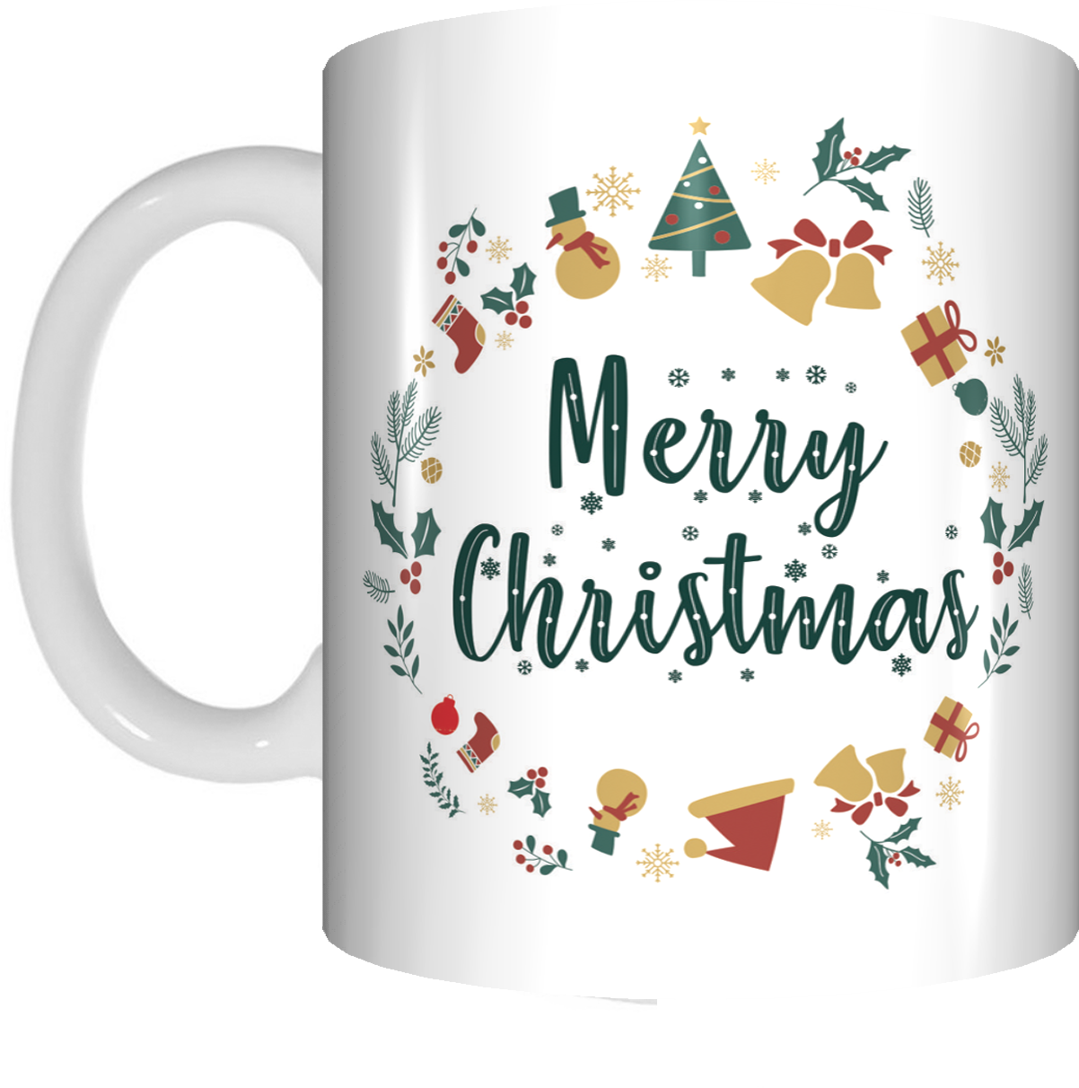 Merry Christmas Coffee Mug Gift Present Xmas Cup Green Circle Design - fair-dinkum-gifts