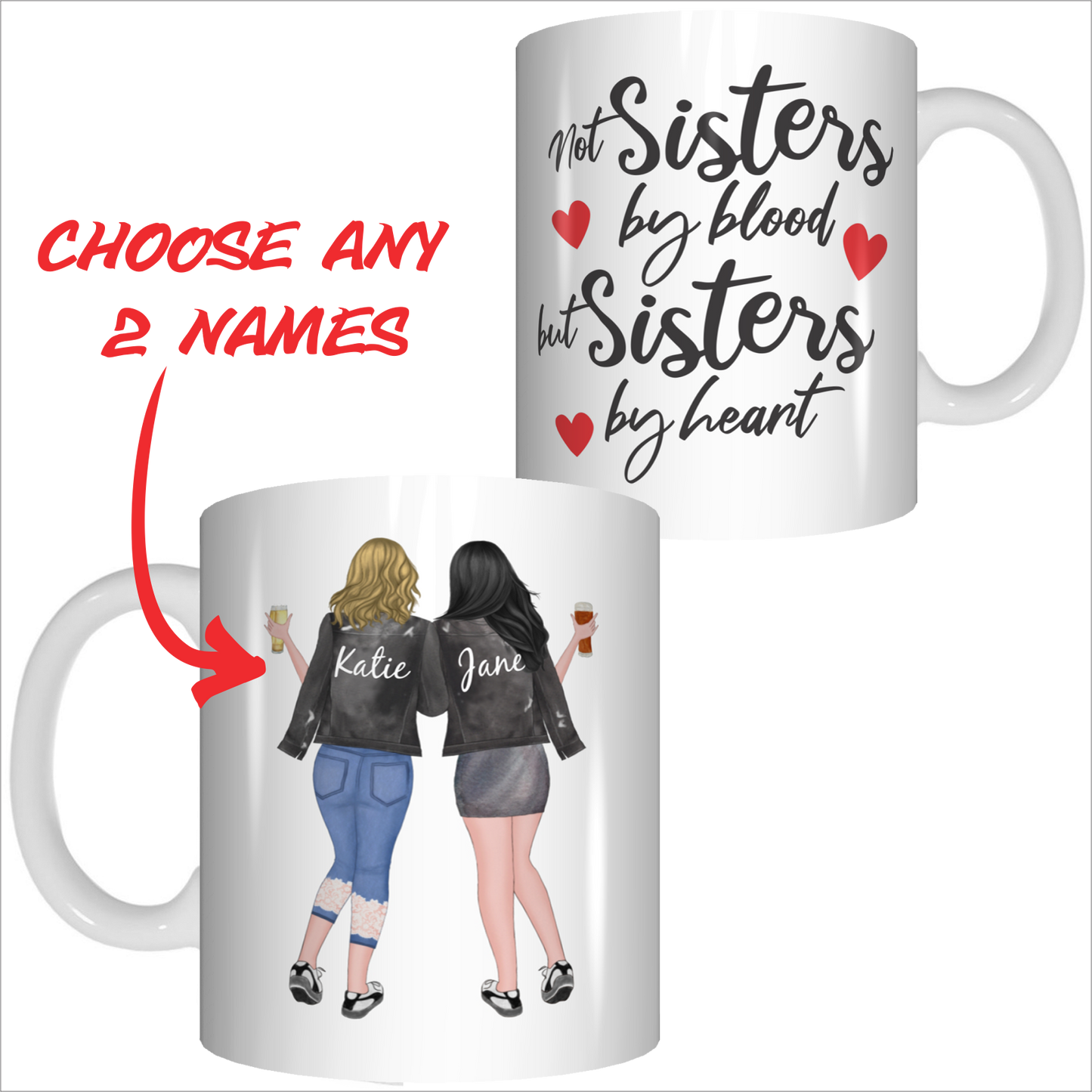 Best Friends Personalised Name Mug Gift Not Sisters By Blood But Sisters By Heart FDG07-92-26008 - fair-dinkum-gifts