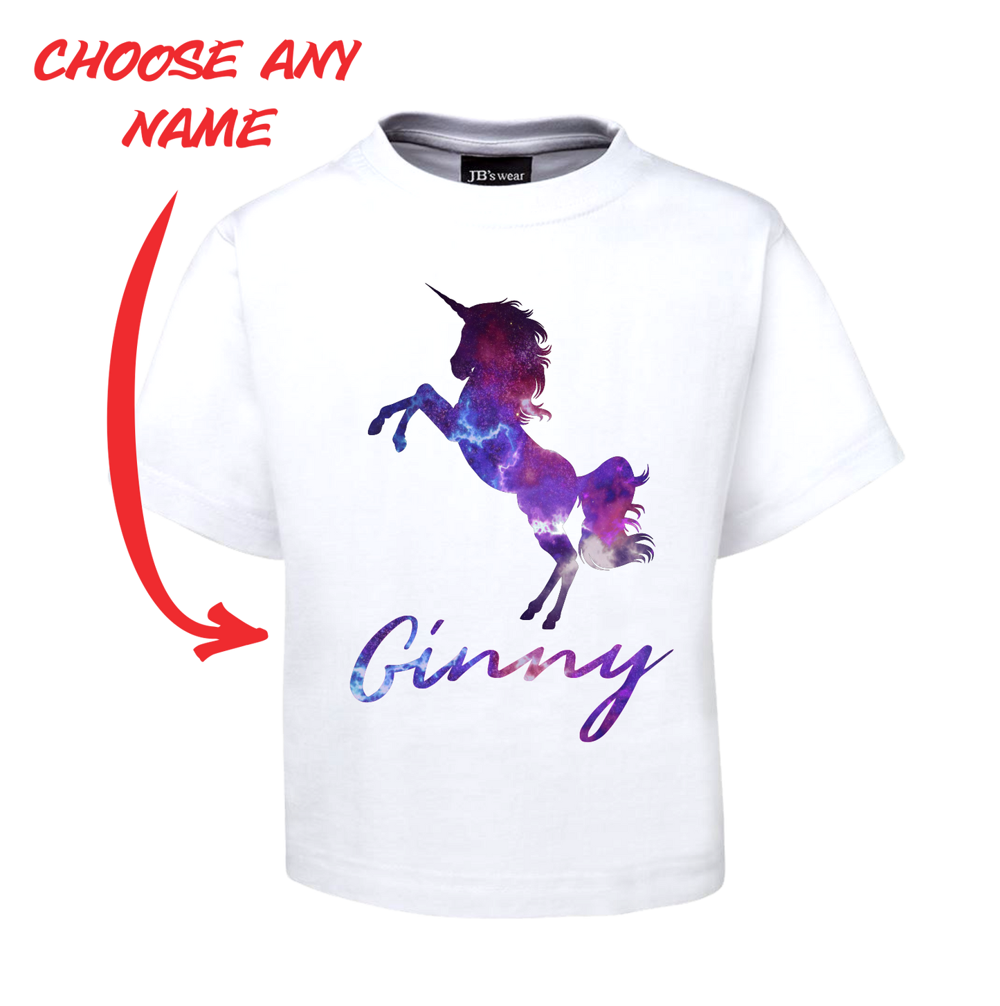 Kids Personalised Unicorn Name T-Shirt Children's Space Unicorn FDG01-1KT-22001 - fair-dinkum-gifts