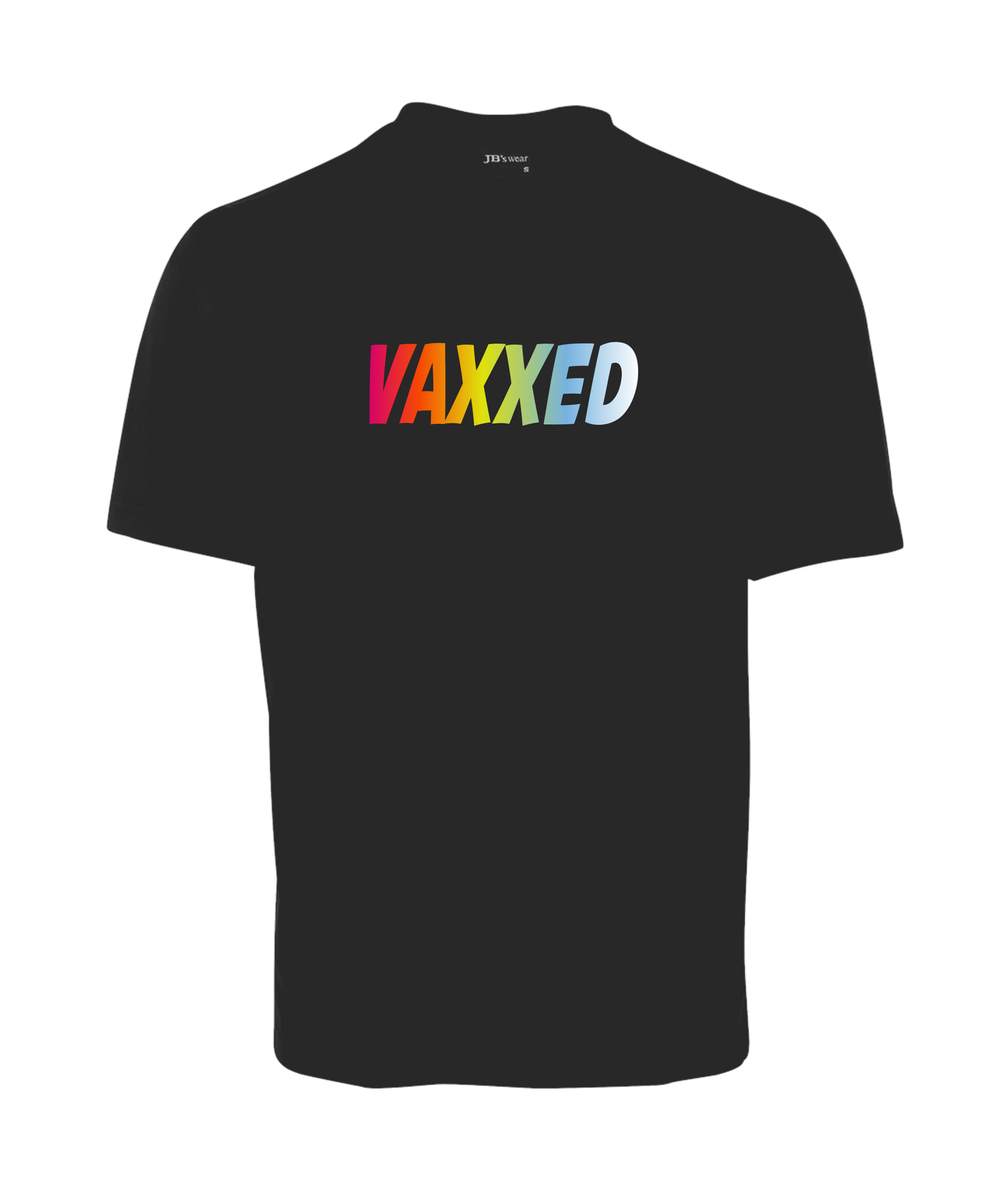 VAXXED BLACK T-SHIRT WITH COLOURED LETTERS Vaccinated FDG01-1HT-23036