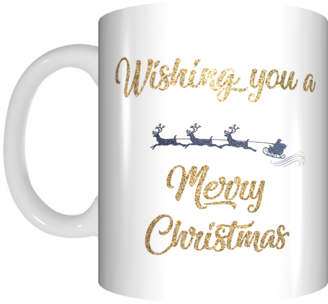 Wishing You A Merry Christmas Red Or White/Gold Mug Xmas Reindeer Coffee Mug Gift - fair-dinkum-gifts