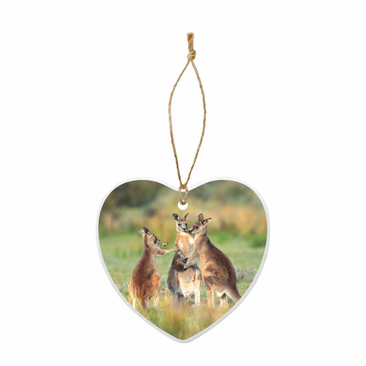 Ceramic Heart Hanging Decoration - Kangaroos - Fair Dinkum Gifts