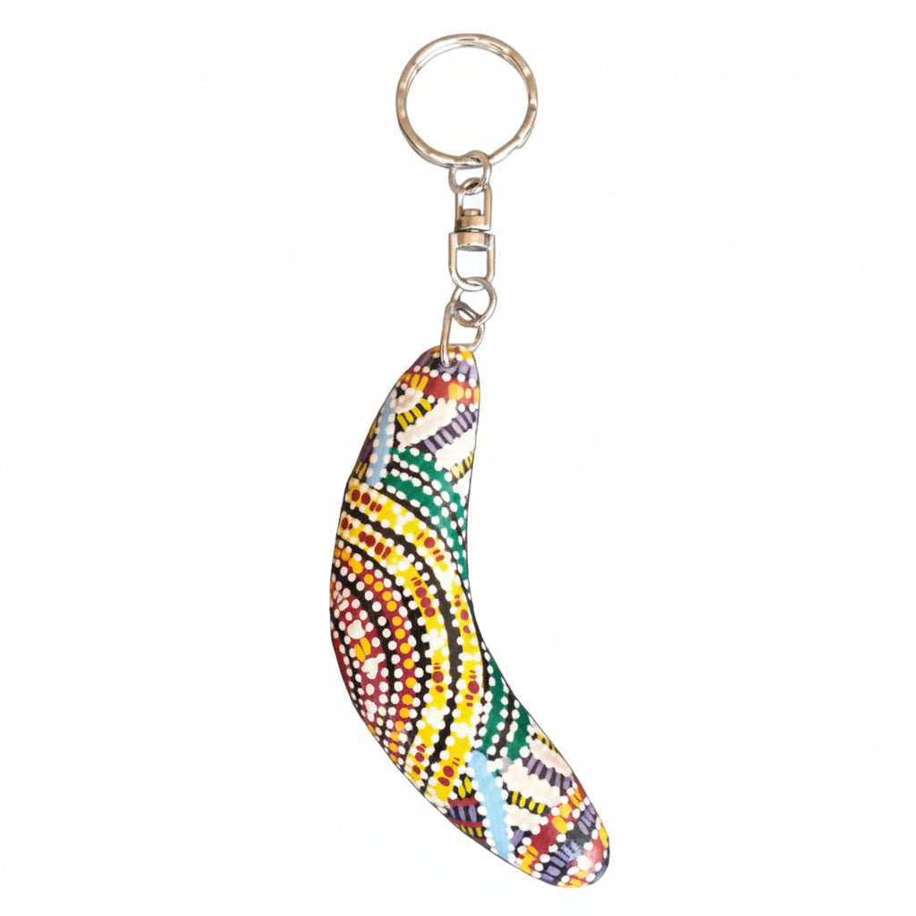 Hand Painted Boomerang Keyring - Cindy Wallace Arches - Fair Dinkum Gifts