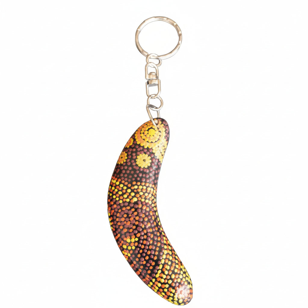 Hand Painted Boomerang Keyring - Alison Munti Riley Orange - Fair Dinkum Gifts