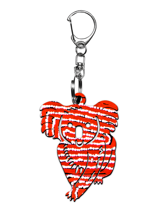 Koala Shape Wooden Keyring (Australian Made) - Thomas Tjapaltjarri - Fair Dinkum Gifts