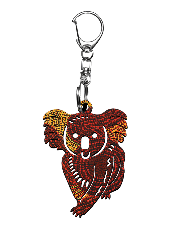 Koala Shape Wooden Keyring (Australian Made) - Alison Munti Riley Red/Orange