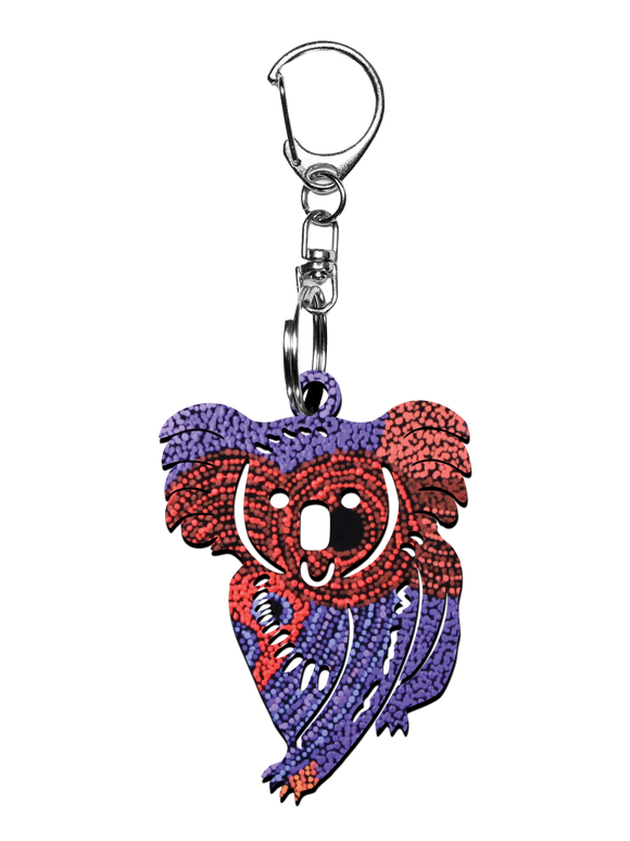 Koala Shape Wooden Keyring (Australian Made) - Alison Munti Riley Red/Blue