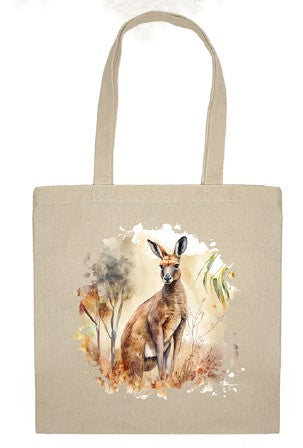Calico Shopping Tote Bag - Watercolour Red Kangaroo (27-SC741-3902)