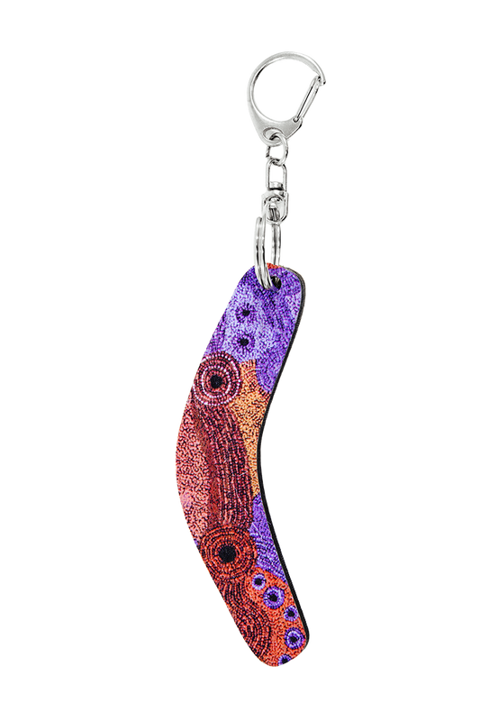 Boomerang Shape Wooden Keyring (Australian Made) - Alison Munti Riley Red/Blue