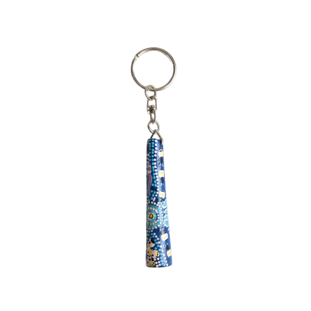 Hand Painted Didgeridoo Keyring - Bush Tucker Blue By Julie Paige - Fair Dinkum Gifts