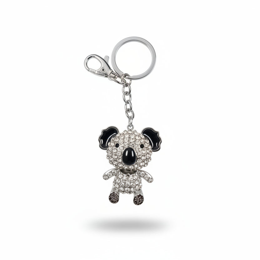 Keychain with a koala design and black accents on a white background