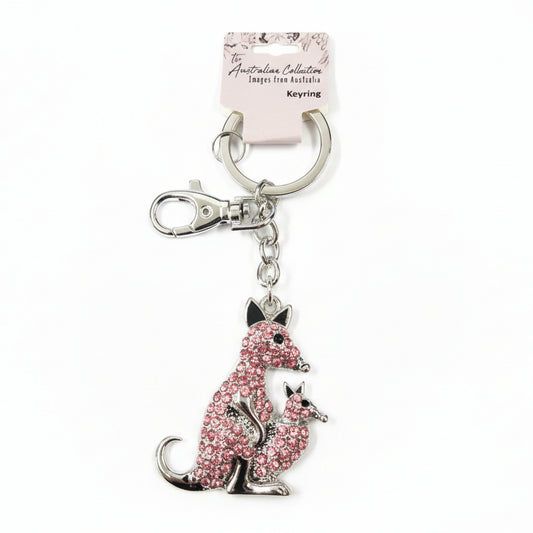 Bling Keyring pink kangaroo and joey
