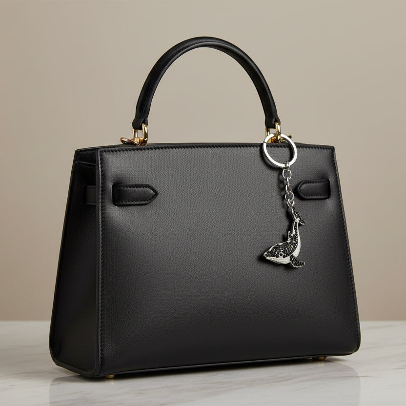 Bling keyring black silver on bag