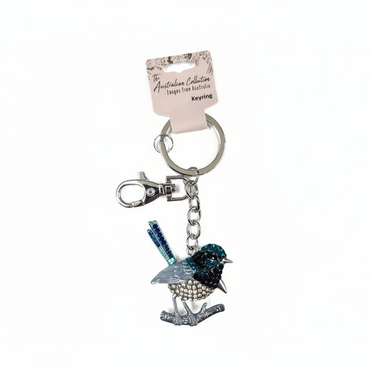 Blue Fairy Wren Bling Keyring