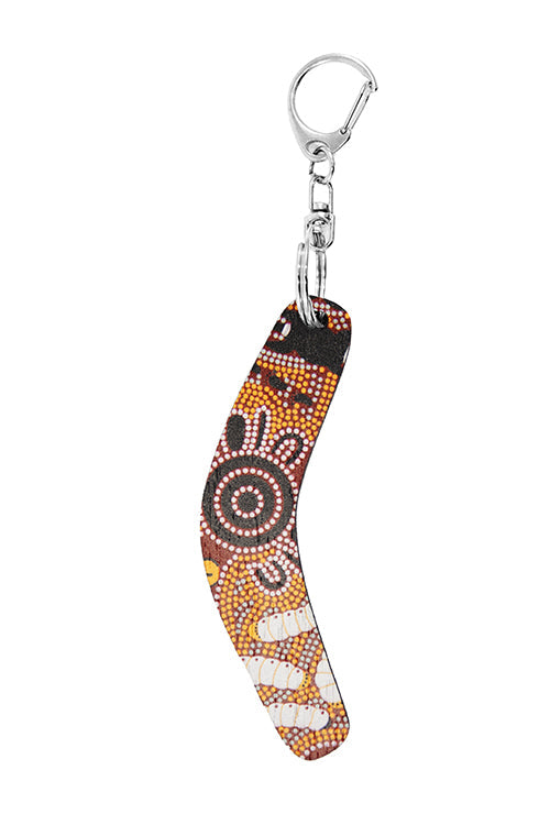 Boomerang Shape Wooden Keyring (Australian Made) - Bush Tucker Tan By Julie Page