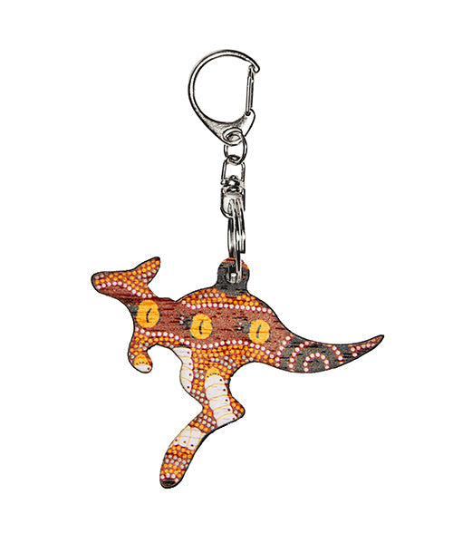 Kangaroo Shape Wooden Keyring (Australian Made) - Bush Tucker Tan By Julie Page