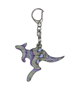 Kangaroo Shape Wooden Keyring (Australian Made) - On Walkabout Blue By Karen Taylor