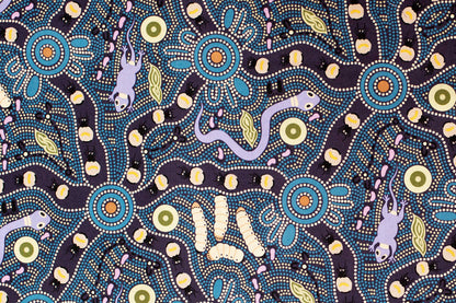 Bush Tucker Blue Aboriginal Pattern COTTON Fabric - 10 METRE BATT - Fair Dinkum Gifts