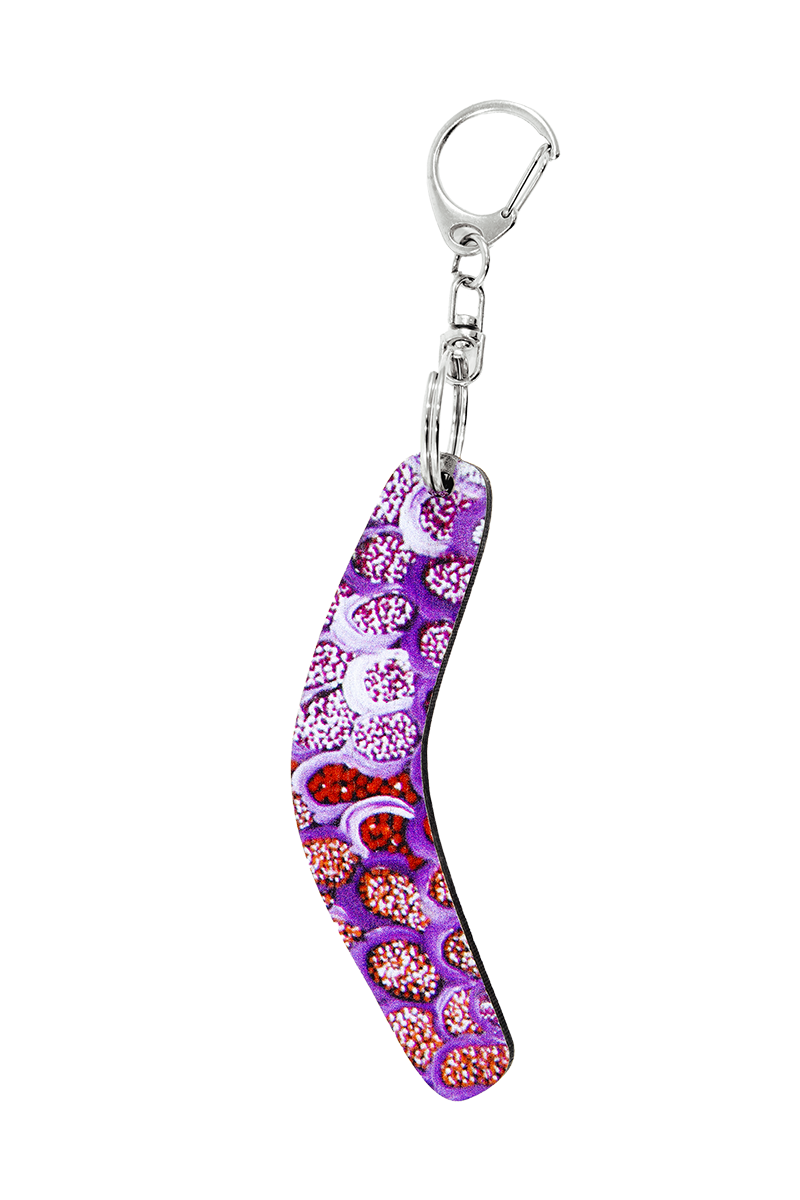 Boomerang Shape Wooden Keyring (Australian Made) - Cindy Wallace Purple