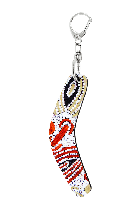 Boomerang Shape Wooden Keyring (Australian Made) - Glenys Gibson Napaltjarri