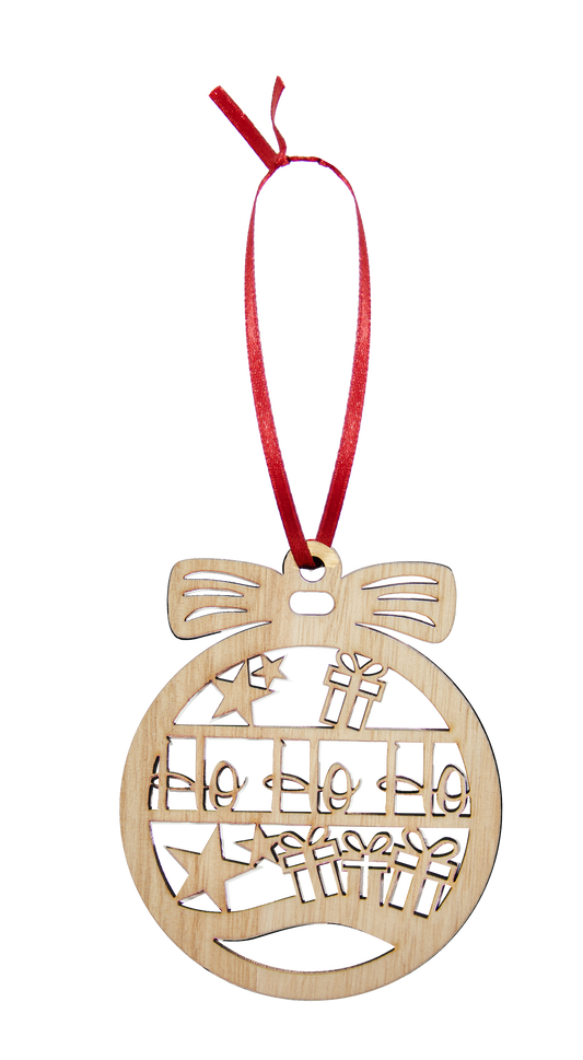 Wooden Christmas Hanging Bauble Ornament - Ho Ho Ho