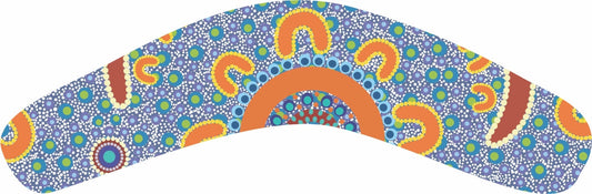 Wooden Magnet (Australian Made) Boomerang Shape - Family Camping By Kathleen Buzzacott