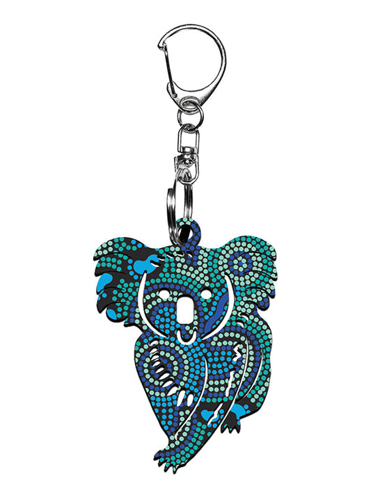 Koala Shape Wooden Keyring (Australian Made) - On Walkabout Blue By Karen Taylor - Fair Dinkum Gifts