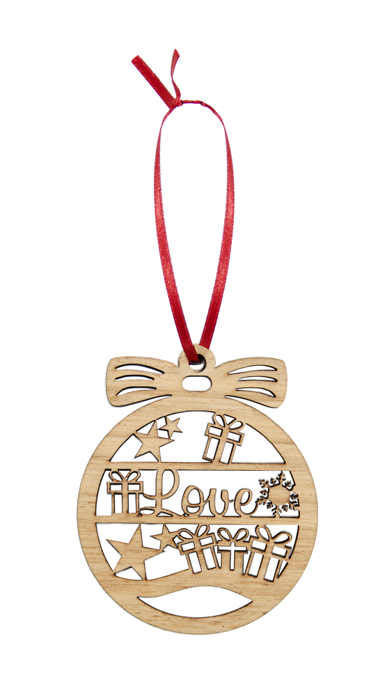 Wooden Christmas Hanging Bauble Ornament - Love