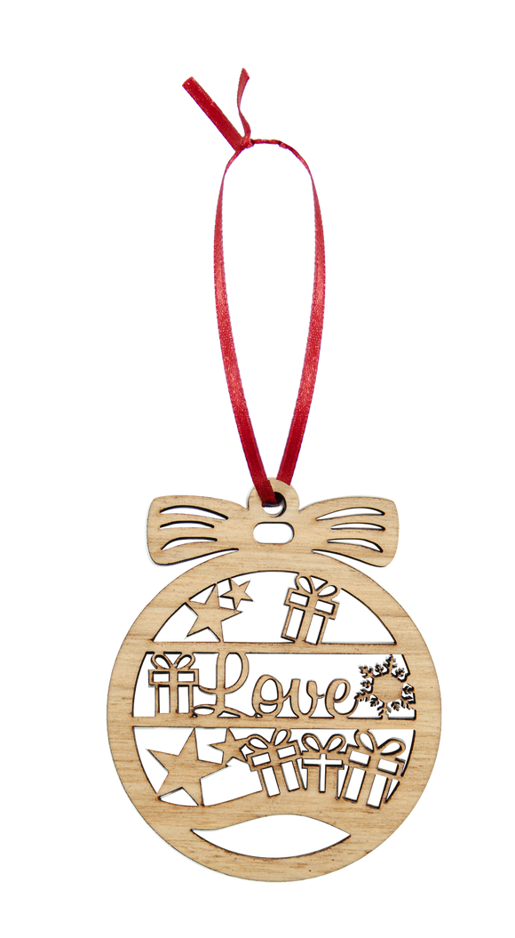 Wooden Christmas Hanging Bauble Ornament - Love