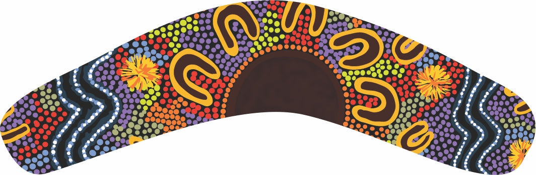 Wooden Magnet (Australian Made) Boomerang Shape - Women Gathering At Waterholes By Merryn Apma