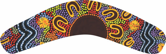 Wooden Magnet (Australian Made) Boomerang Shape - Women Gathering At Waterholes By Merryn Apma