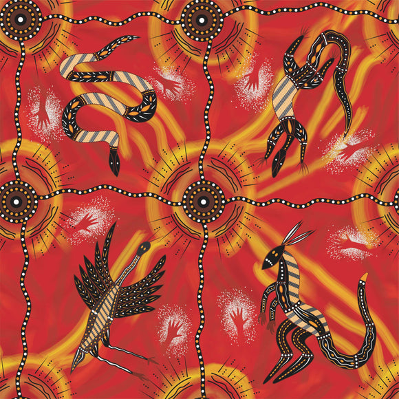 Meeting Place Fire Aboriginal Pattern COTTON Fabric Per Metre