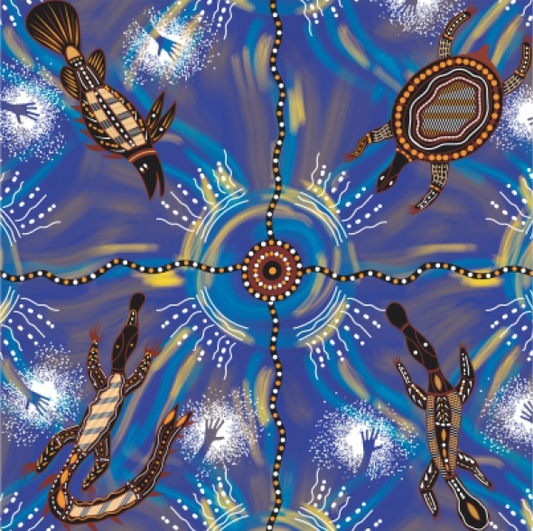 Meeting Place Water Aboriginal Pattern COTTON Fabric - 10 METRE BATT - Fair Dinkum Gifts