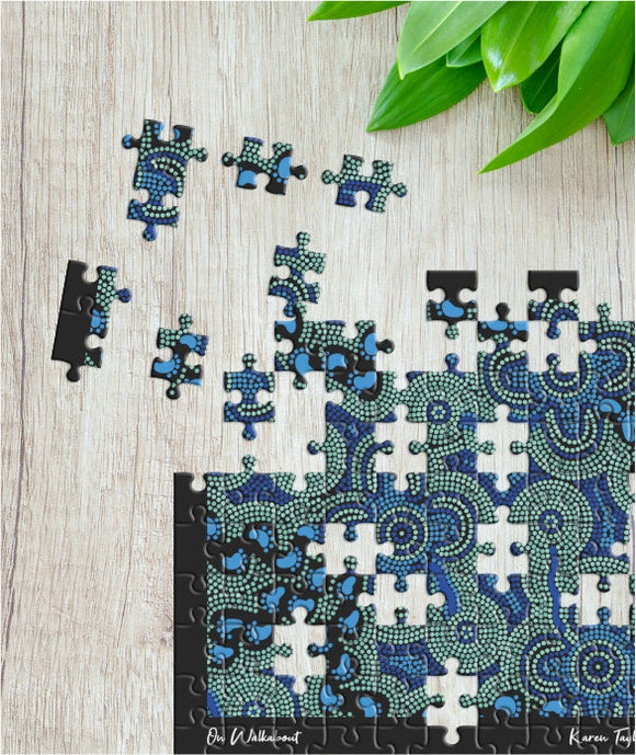 Wooden Jigsaw Puzzle - On Walkabout Blue By Karen Taylor